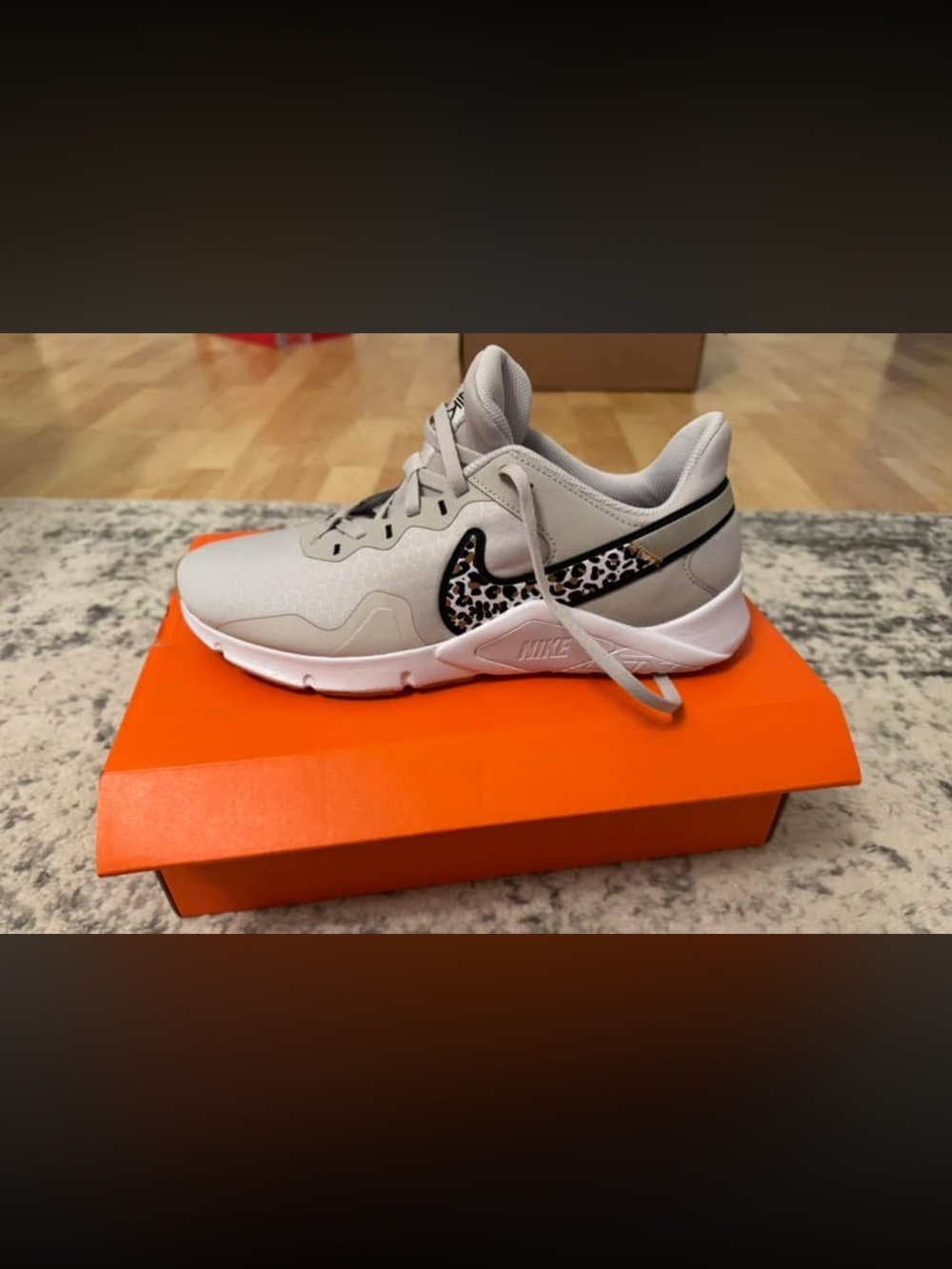 Nike Kids' Light Gray Sneaker with Leopard Swoosh